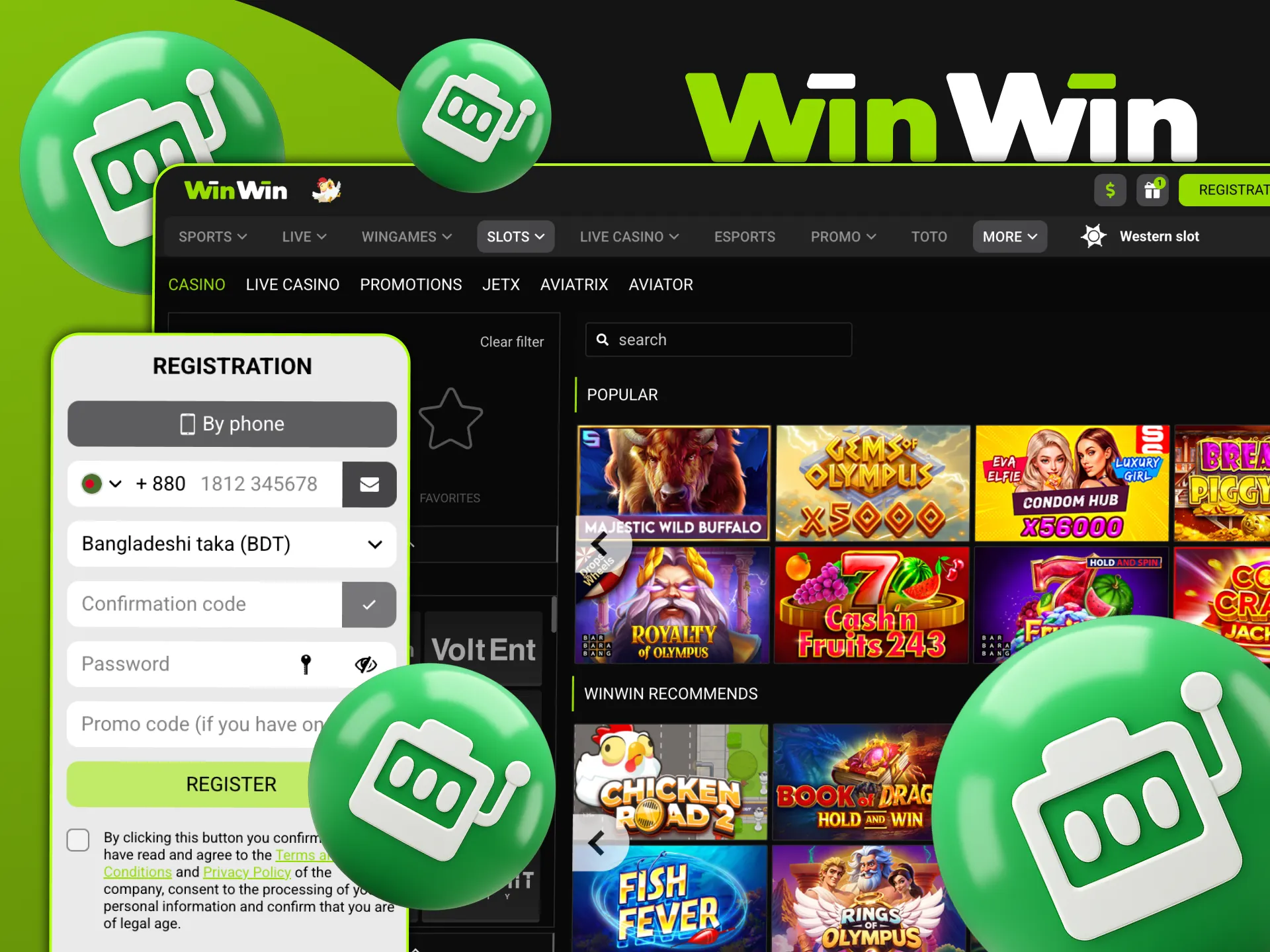 Spin and win real rewards with WinWin slots.